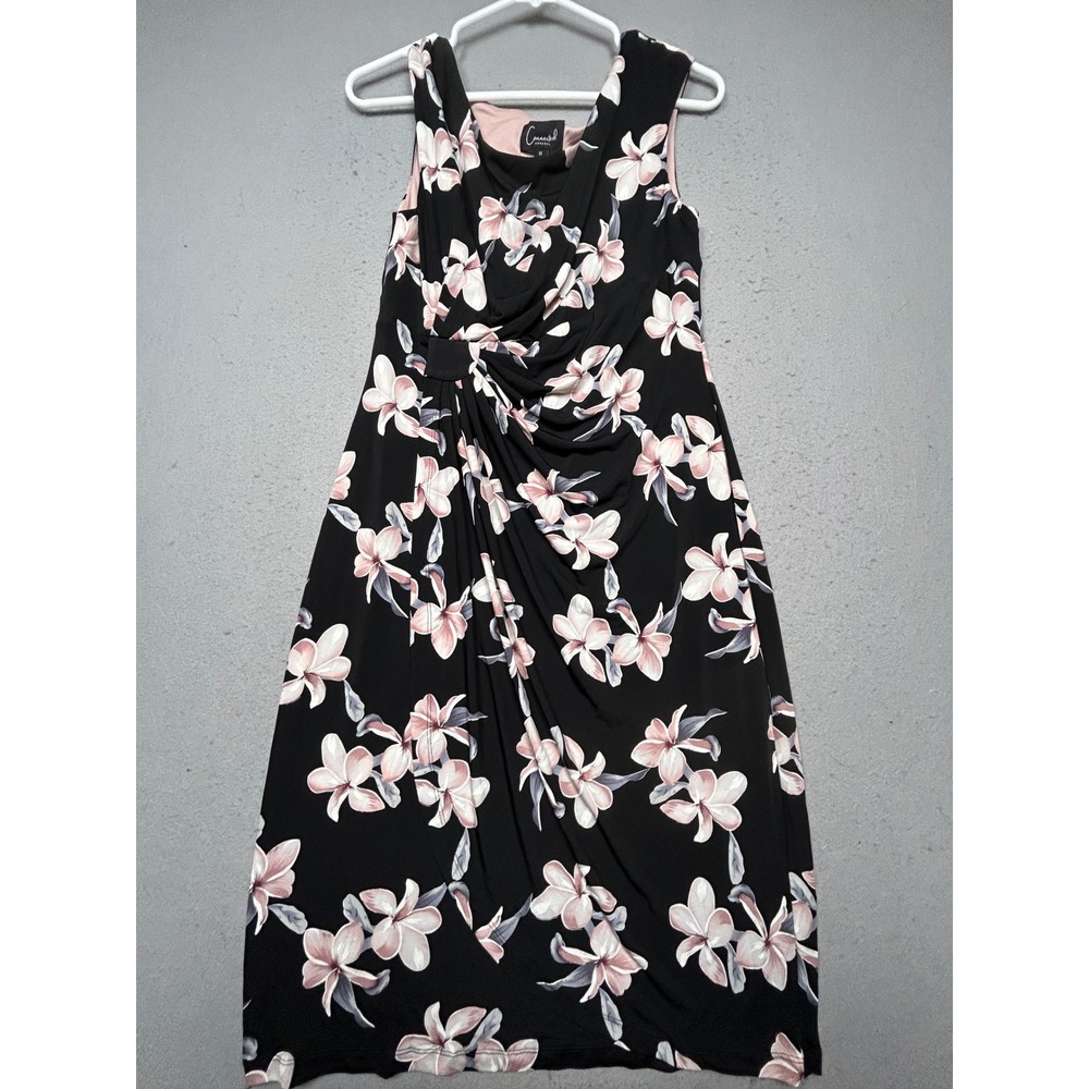 Connected Apparel Sheath Dress Polyester Spandex Black Floral Size 10 Womens